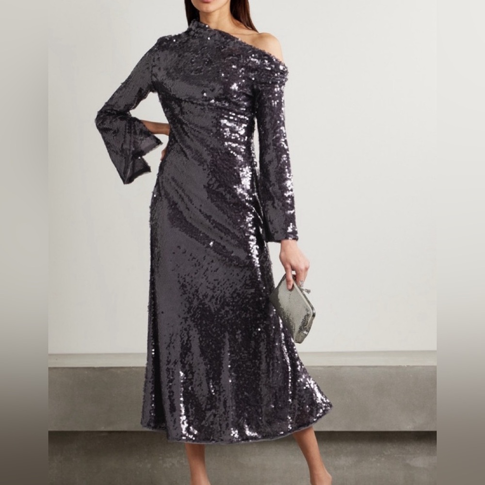 Elegant Sequin Off-Shoulder Midi Dress